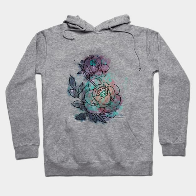 Galaxy watercolour peony Hoodie by Blacklinesw9